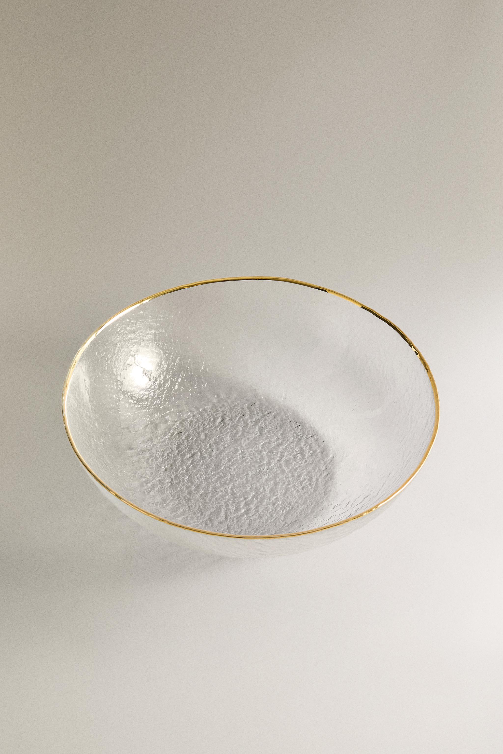 RAISED GLASS SALAD BOWL WITH A GOLD RIM