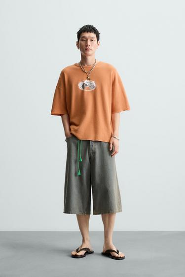 WASHED PRINTED KNIT T-SHIRT - Orange by Zara - Image 0