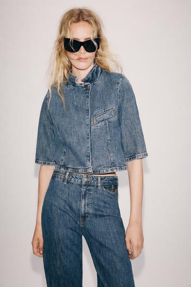 BLAZER DENIM CROPPED ZW COLLECTION - Azul de Zara