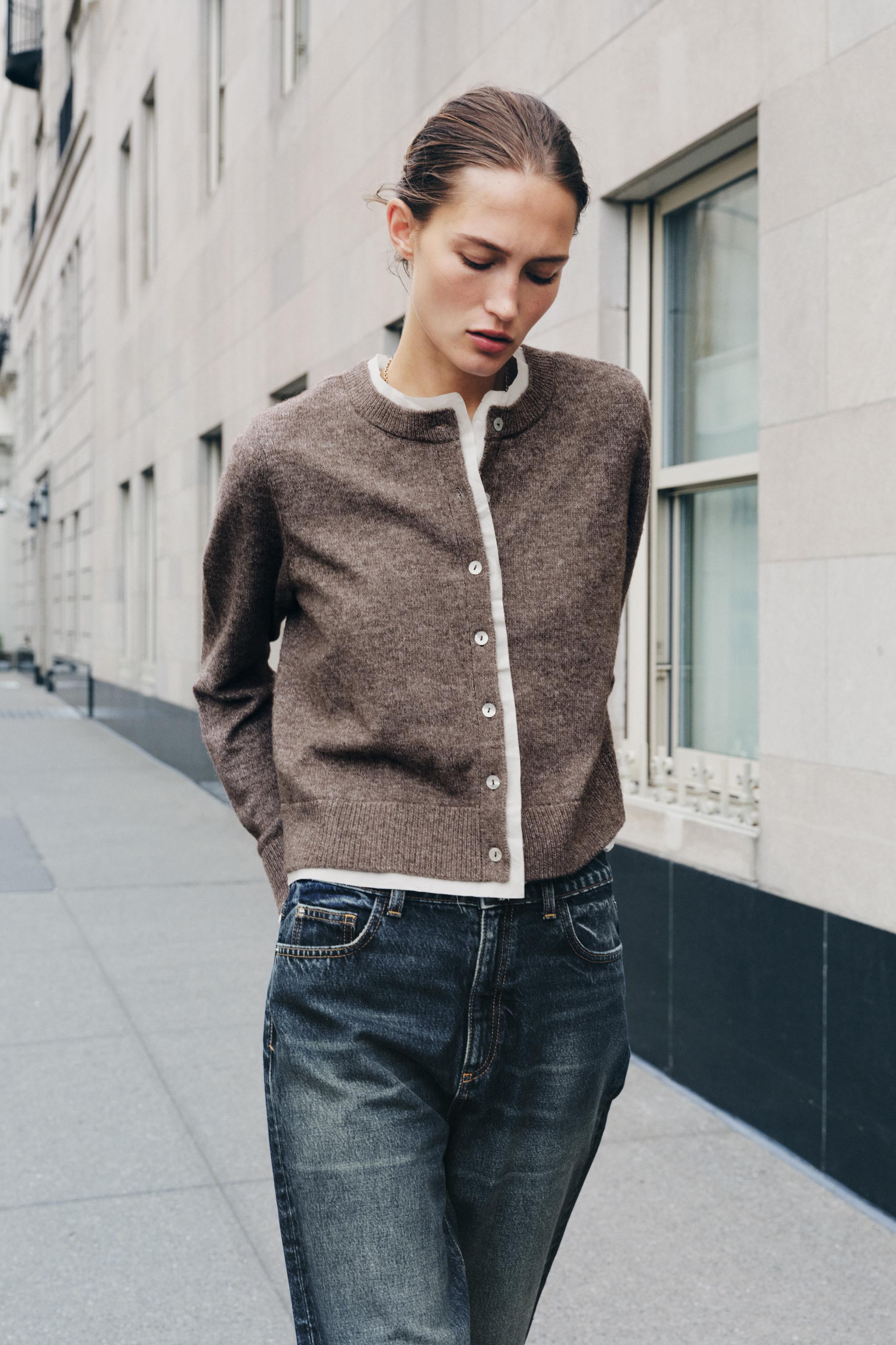 CARDIGAN IN MAGLIA COMBINATO Visone ZARA Italia Italy