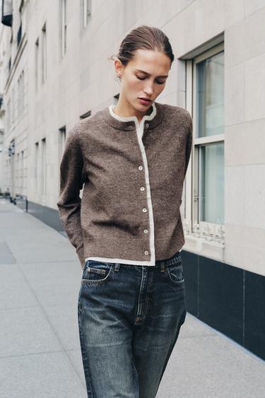 COMBINED KNIT CARDIGAN - Mink by Zara