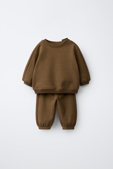 PLAIN SWEATSHIRT AND JOGGER PANTS SET — Tobacco Brown 1