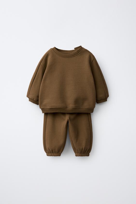 PLAIN SWEATSHIRT AND JOGGERS SET - Tobacco Brown by Zara - Image 0