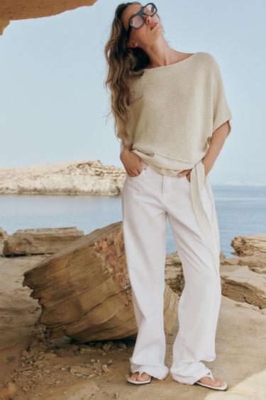 TOP EN MAILLE NŒUD BIMATIÈRE - Beige clair de Zara