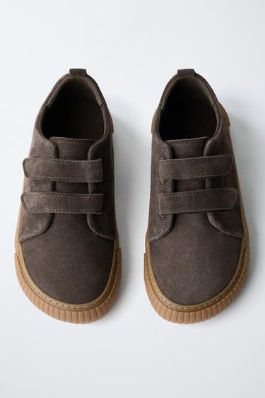 Zara BAREFOOT SPLIT LEATHER SNEAKERS - Brown