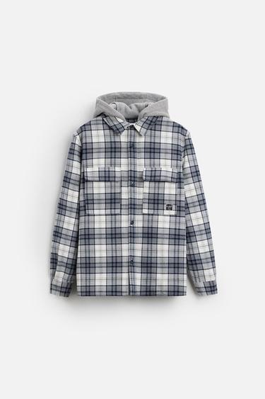 SOBRECAMISA CAPUCHA COMBINADA - Azul de Zara