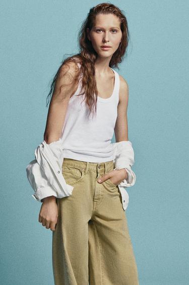 CHAQUETA ENCERADA CUELLO CONTRASTE - Blanco roto de Zara