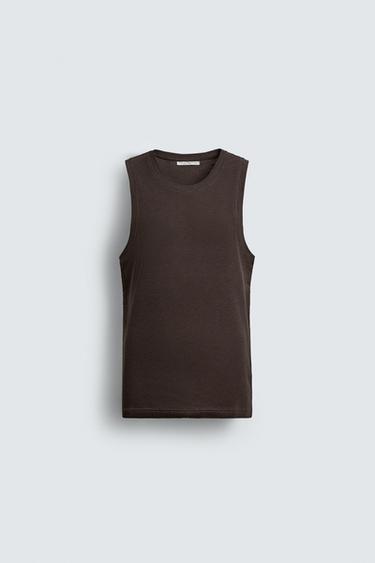 RIBBED TANK TOP - Brown by Zara - Image 0