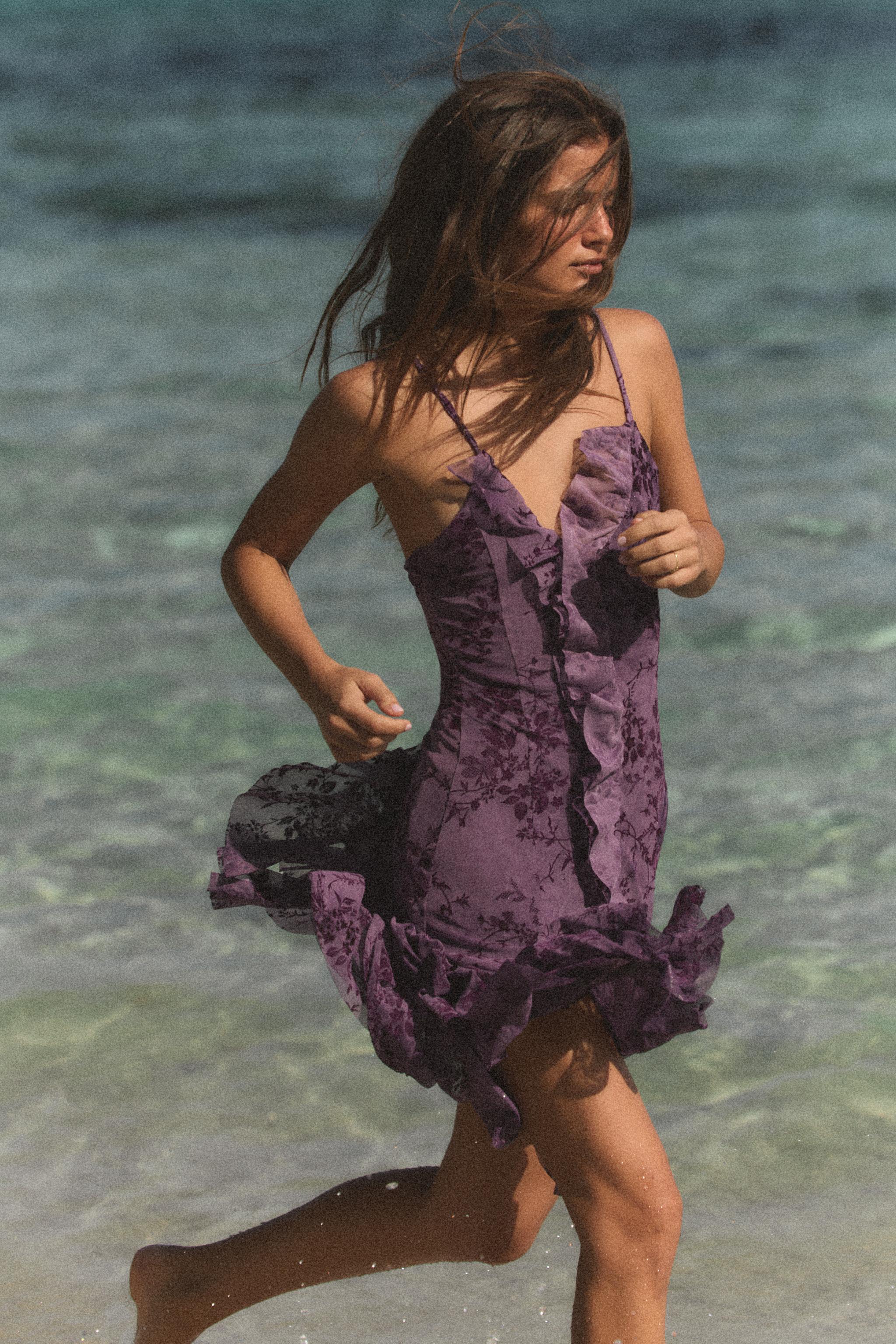 FLOCKED TULLE RUFFLE DRESS