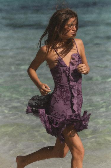 ROBE EN TULLE FLOQUÉE À VOLANTS - Lilas de Zara - Image 1