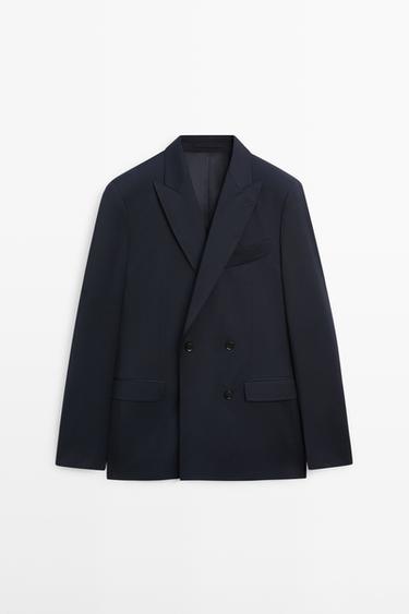 Americana traje cruzada 100% lana fría - Marino de Zara
