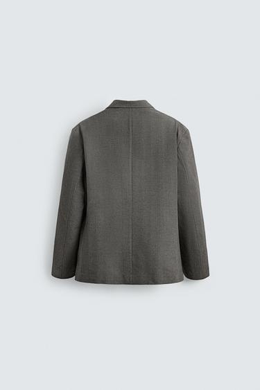 HERRINGBONE TEXTURED BLAZER - Grey green by Zara - Image 7