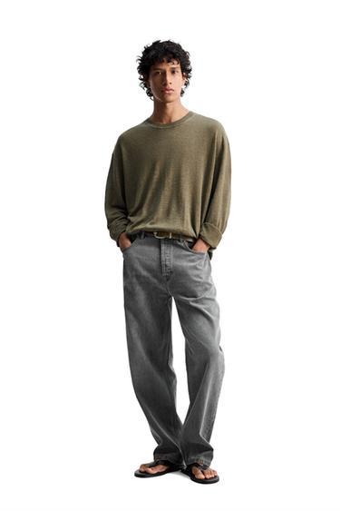 Zara LIGHTWEIGHT 100% LINEN SWEATER - Brown / Green - Image 0