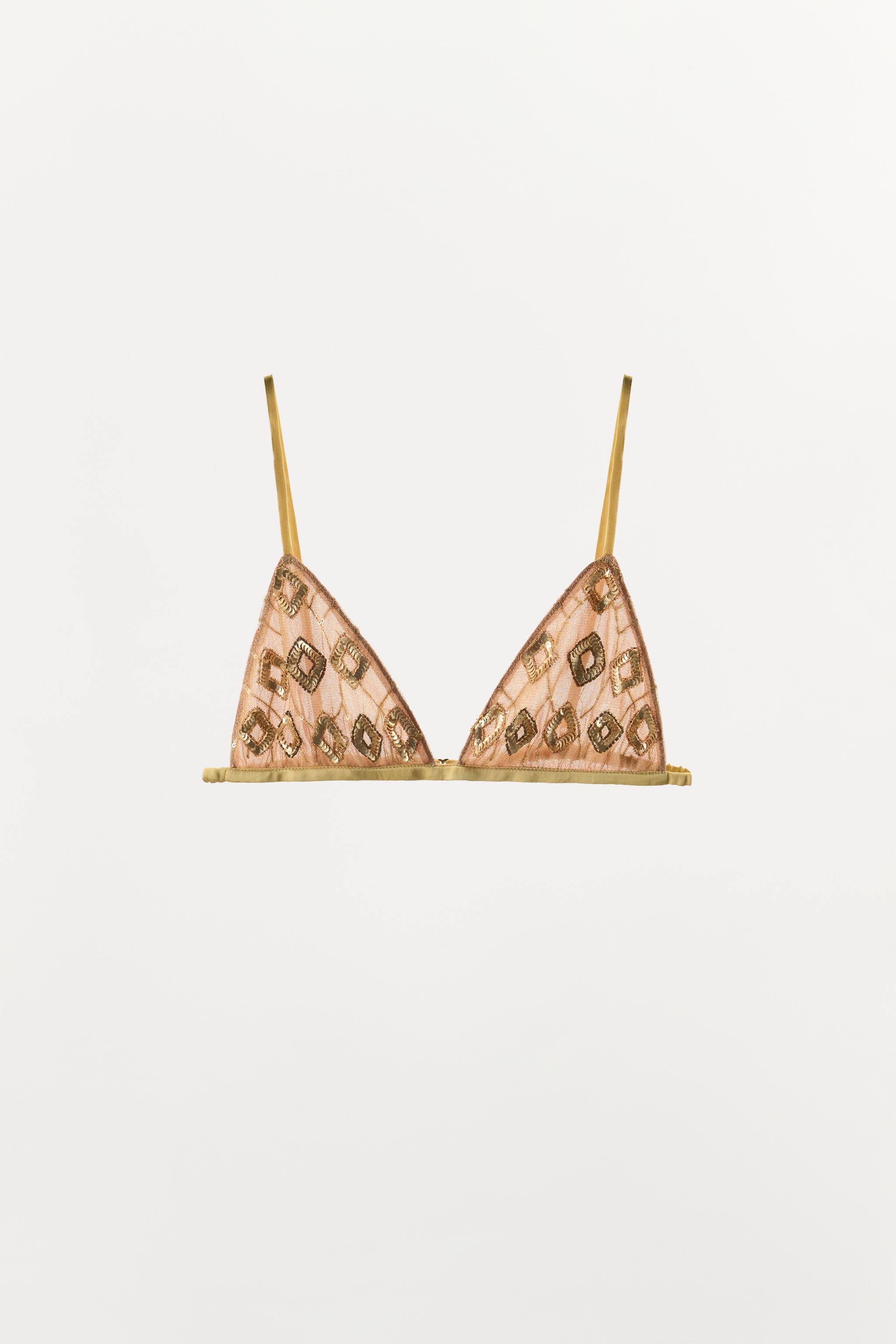 BEADED TULLE BRA — Mustard