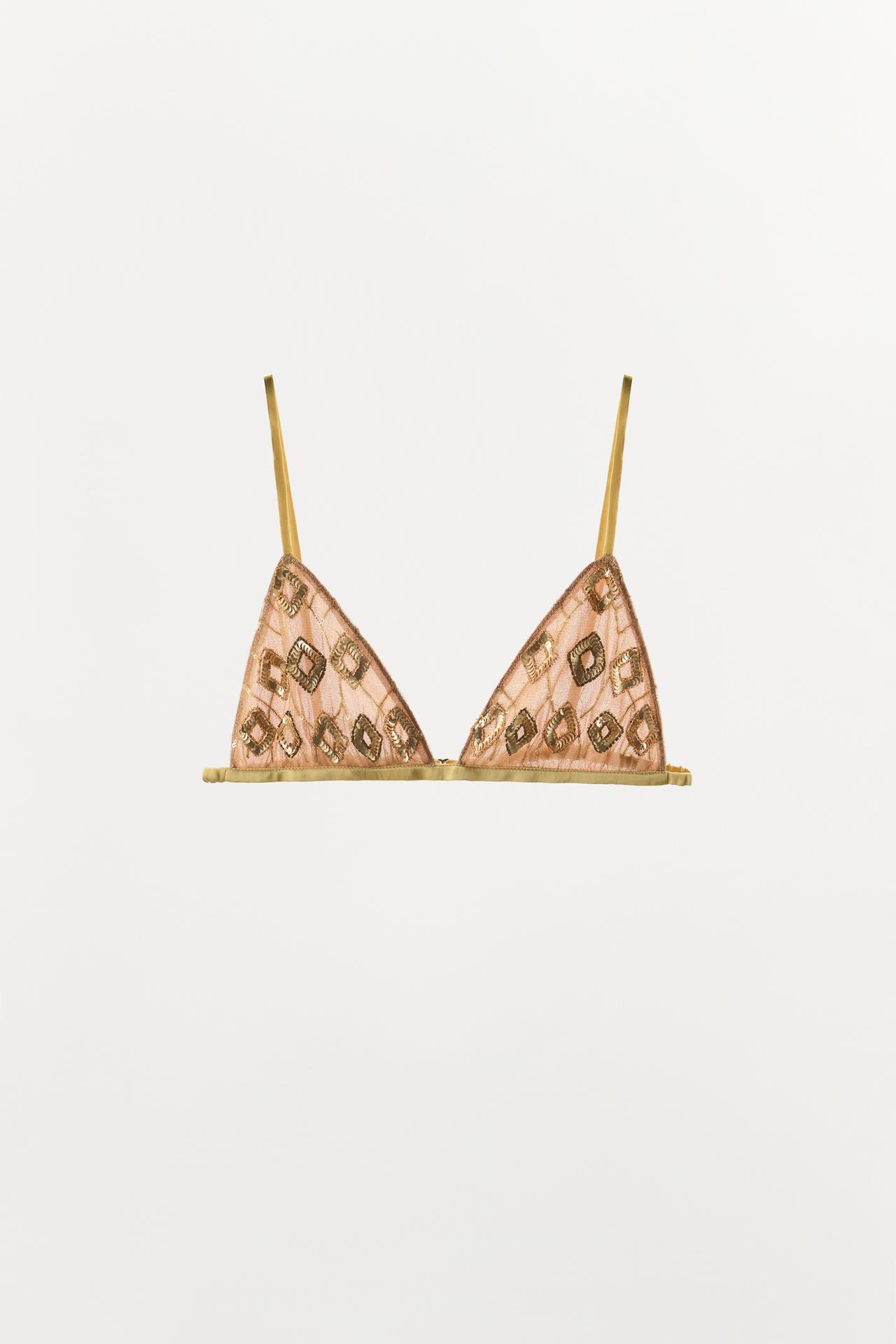 BEADED TULLE BRA — Mustard