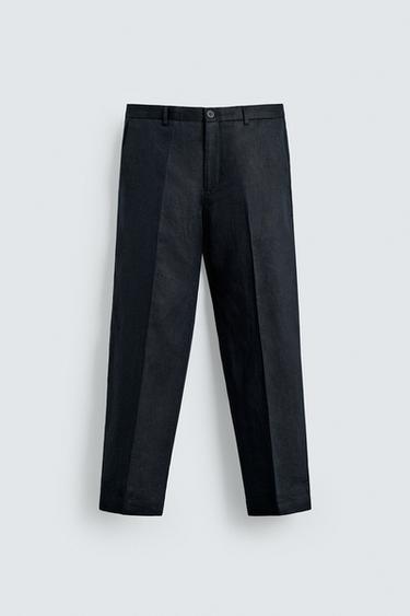 Zaras BYXA REGULAR FIT 100% LINNE - Marinblå