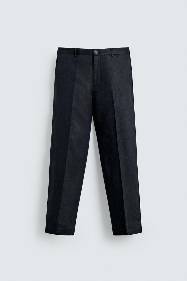 ZARA 100% LINEN REGULAR FIT TROUSERS