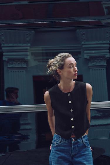 DÉBARDEUR GILET EN MAILLE STRETCH - Noir de Zara