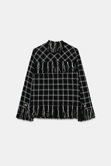 VESTE À CARREAUX FRANGES ZW COLLECTION - Noir / Blanc de Zara - Image 5