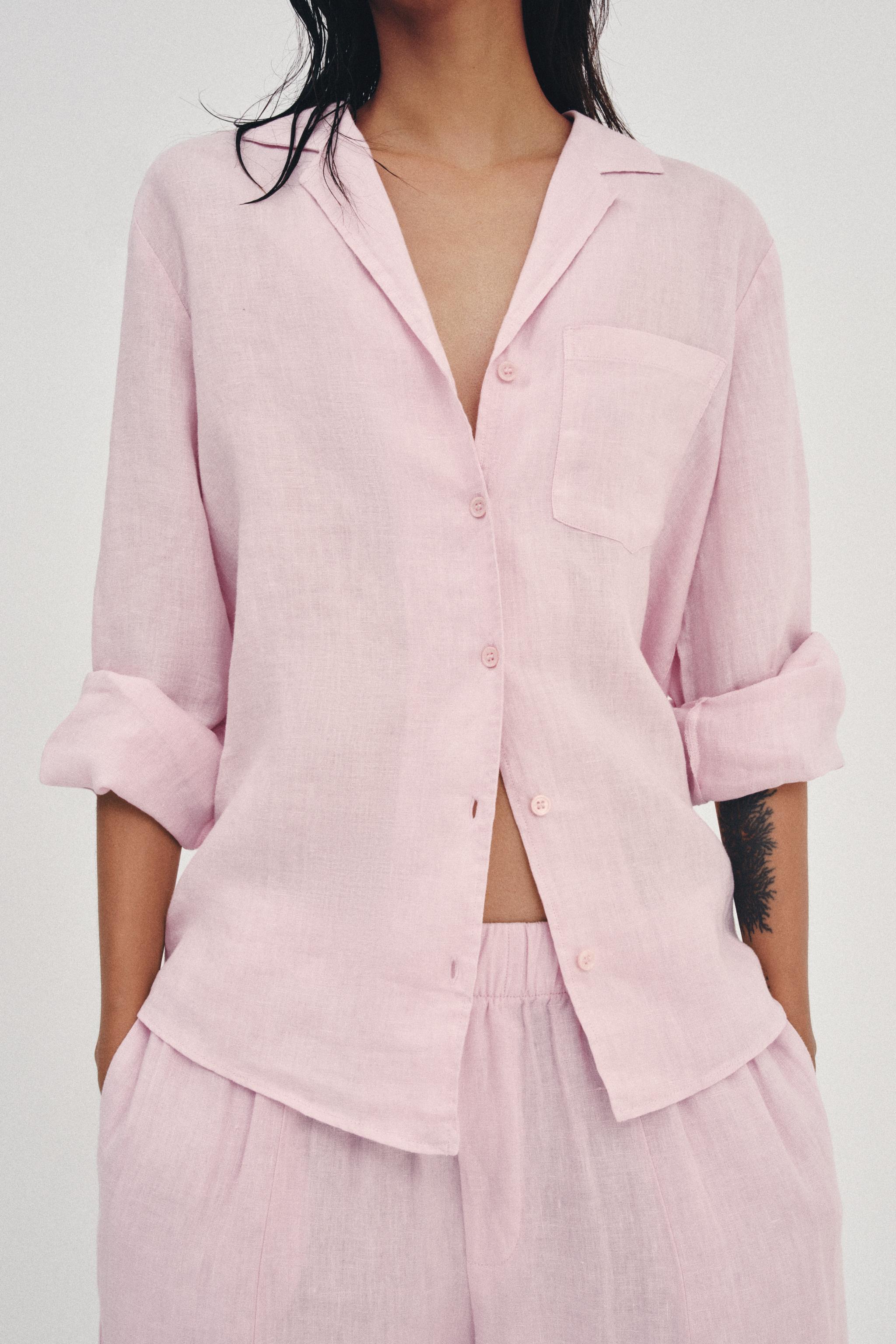 LINEN POCKET SHIRT ZW COLLECTION — Light mauve