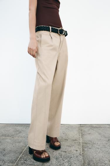 PANTALON COUPE CAROTTE AVEC CEINTURE - Sable de Zara - Image 2