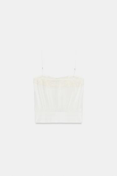 EMBROIDERED GAZE STRAP TOP - Oyster-white by Zara - Image 7