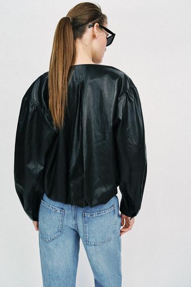 LEATHER EFFECT BALLOON JACKET - Black by Zara - Image 3