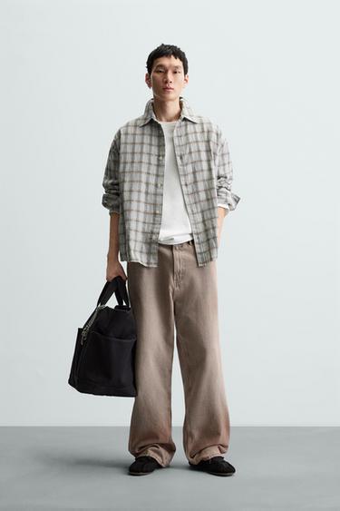 CAMISA COM TEXTURA XADREZ - Verde da Zara - Imagem 0