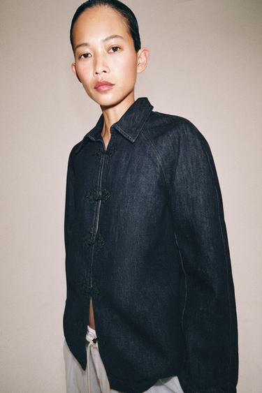 Zara ZW COLLECTION TOGGLE DENIM JACKET - Blue