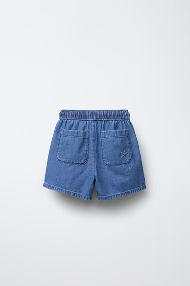 EMBROIDERED PALM TREE DENIM BERMUDA SHORTS - Blue by Zara - Image 1