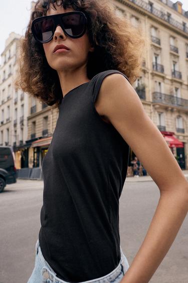 Zara MINIMAL SHORT SLEEVE T-SHIRT - Black