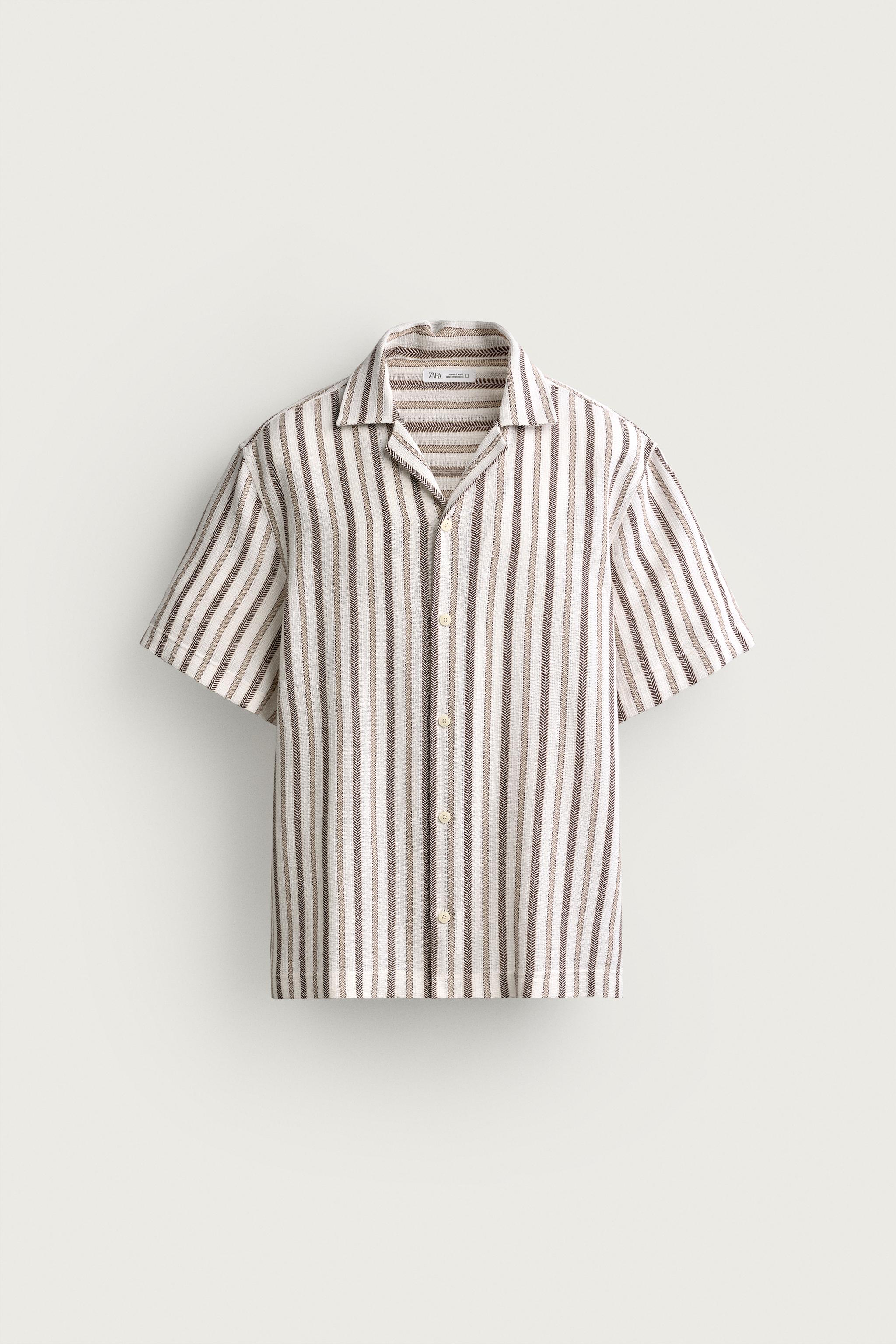 REGULAR FIT STRIPED JACQUARD SHIRT — Ecru