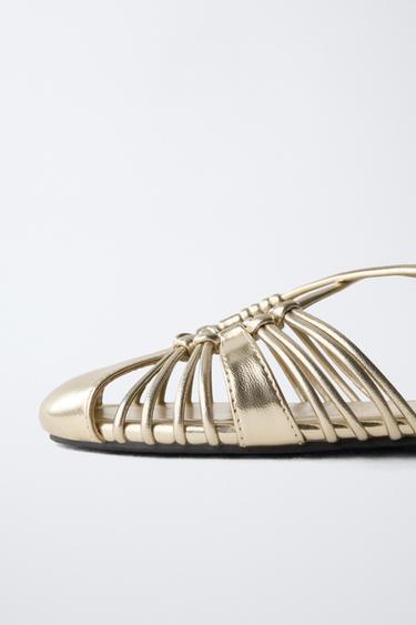 METALLIC STRAPPY CAGE SANDALS - Gold by Zara - Image 5