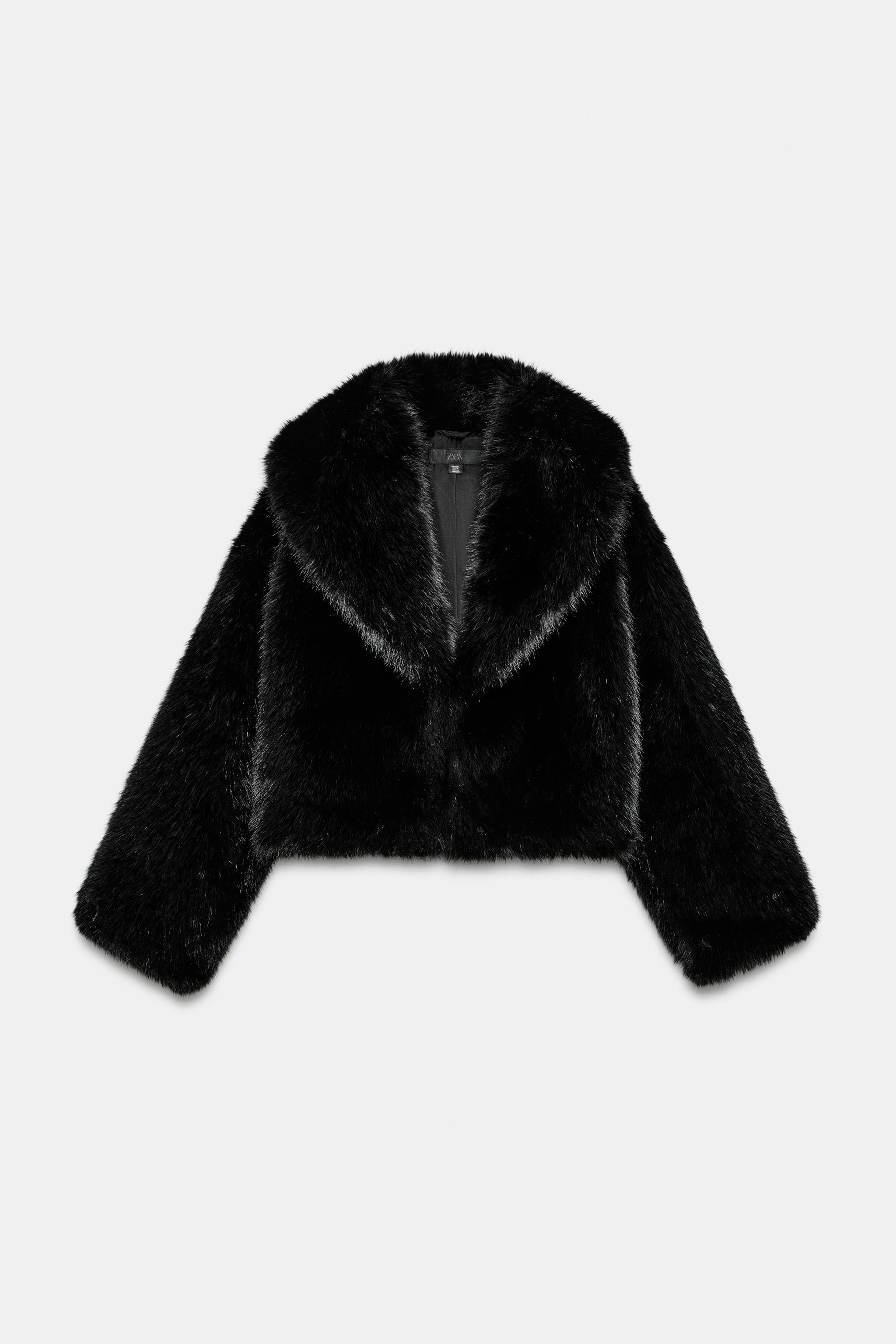 SHORT FAUX FUR COAT WITH LAPEL COLLAR