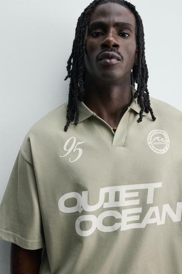 POLO RELAXED FIT TEXTE IMPRIMÉ - Vert clair de Zara - Image 4