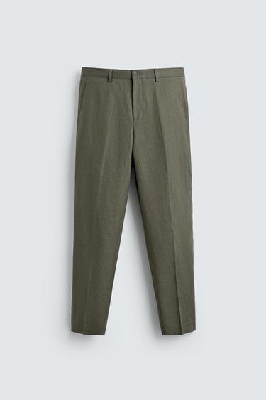 Zara 100% 亞麻西裝長褲 - 淡綠色