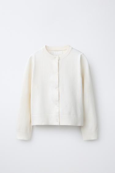 Zara SMOOTH KNIT CARDIGAN - Ecru