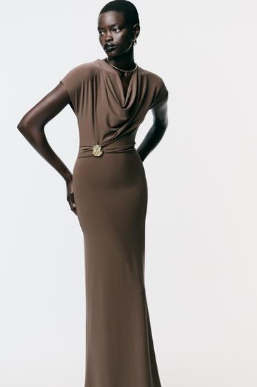 Zara DRAPED DRESS WITH HARDWARE - Brown