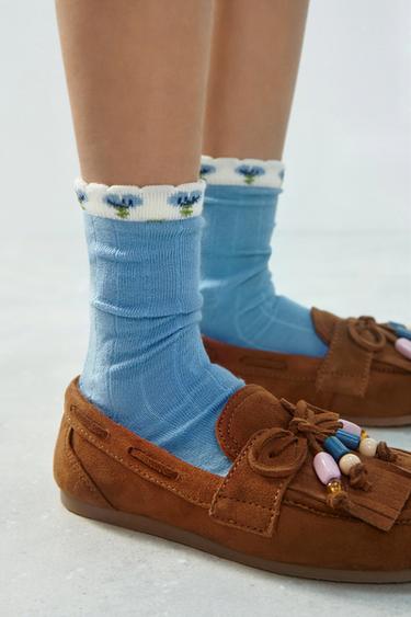 Zara THREE-PACK OF FLORAL SOCKS - Pink