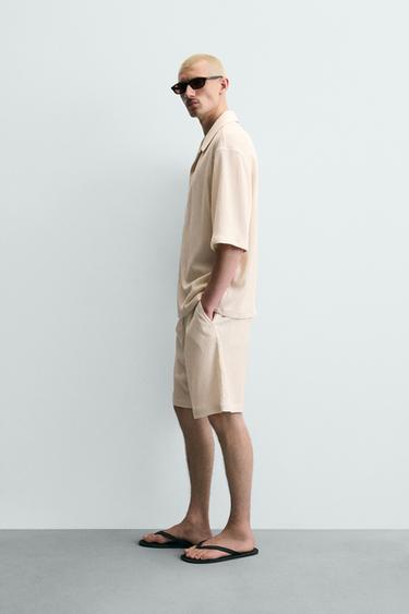 EMBOSSED RELAXED FIT BERMUDA SHORTS - Beige marl by Zara - Image 3
