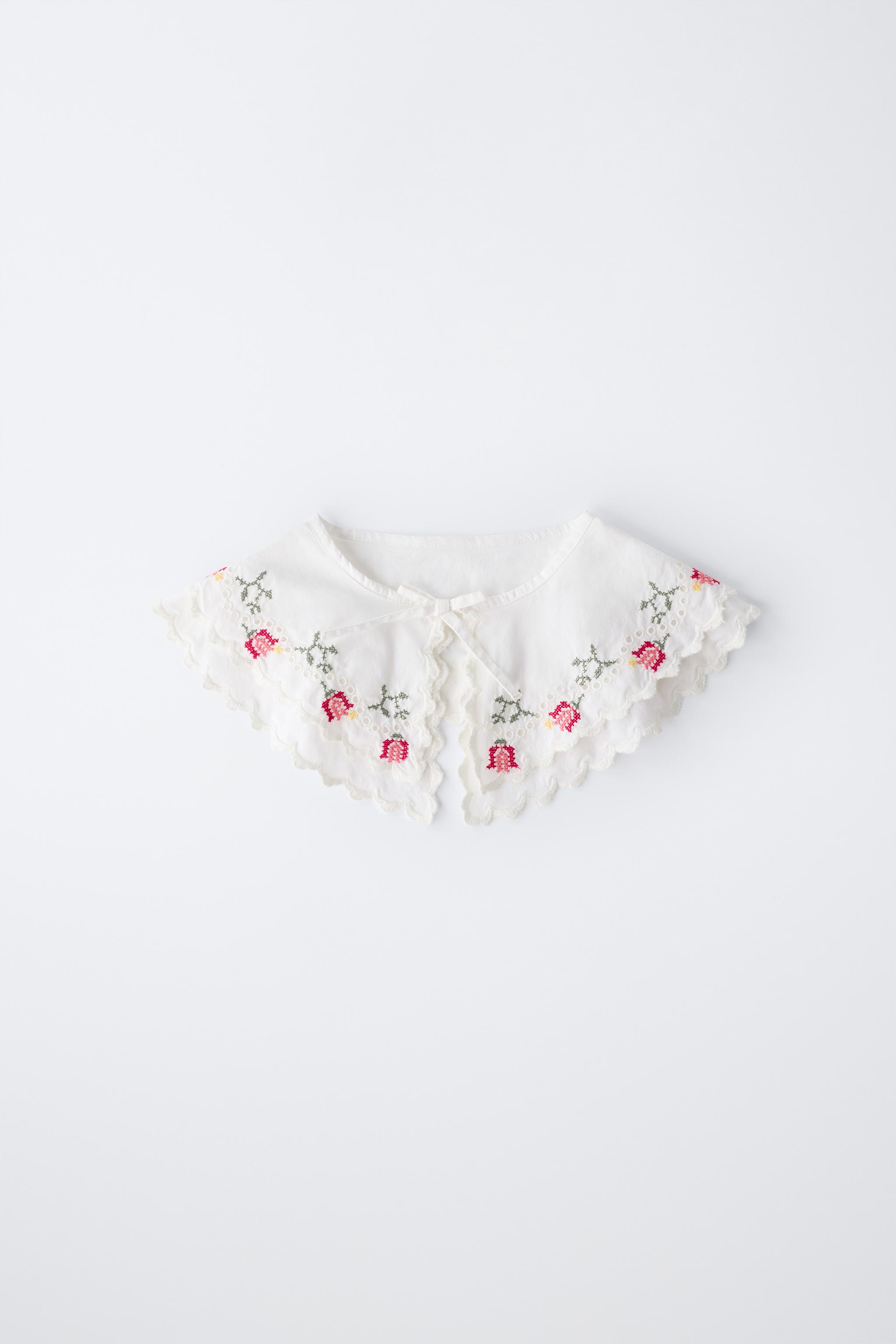 CROSS-STITCH EMBROIDERED POPLIN COLLAR - White | ZARA United States
