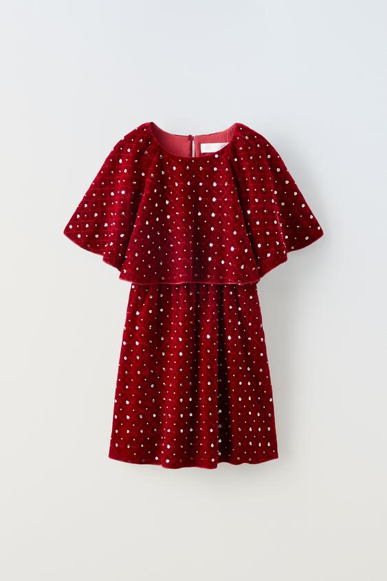 SEQUINNED VELVET DRESS - Dark red | ZARA Thailand