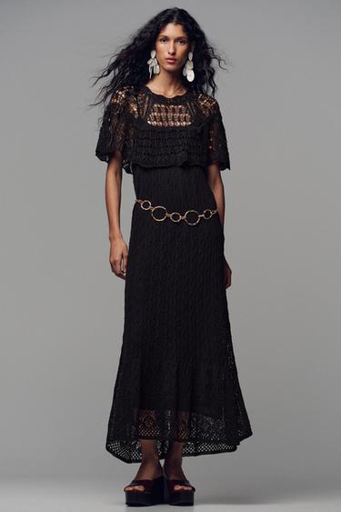 POINTELLE KNIT LONG DRESS WITH RUFFLE - Black by Zara