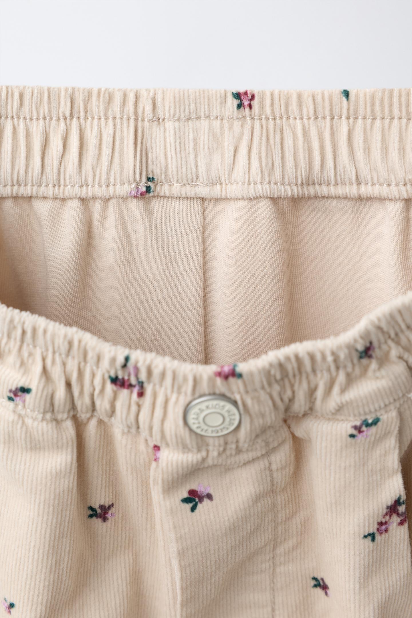 Детские брюки Zara Floral Print Micro-Corduroy Balloon, цвет: Экрю — фото 4