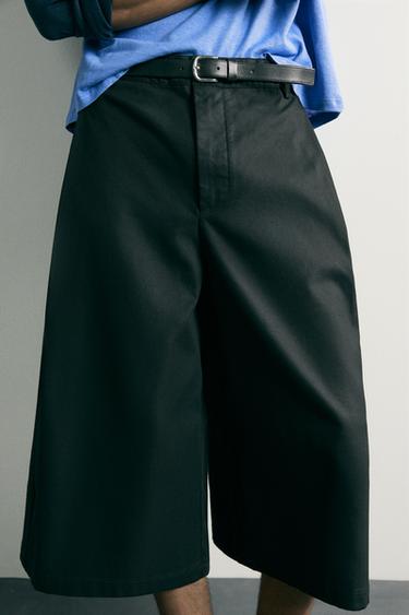 RELAXED FIT CULOTTES WITH SIDE PLEATS - Black by Zara