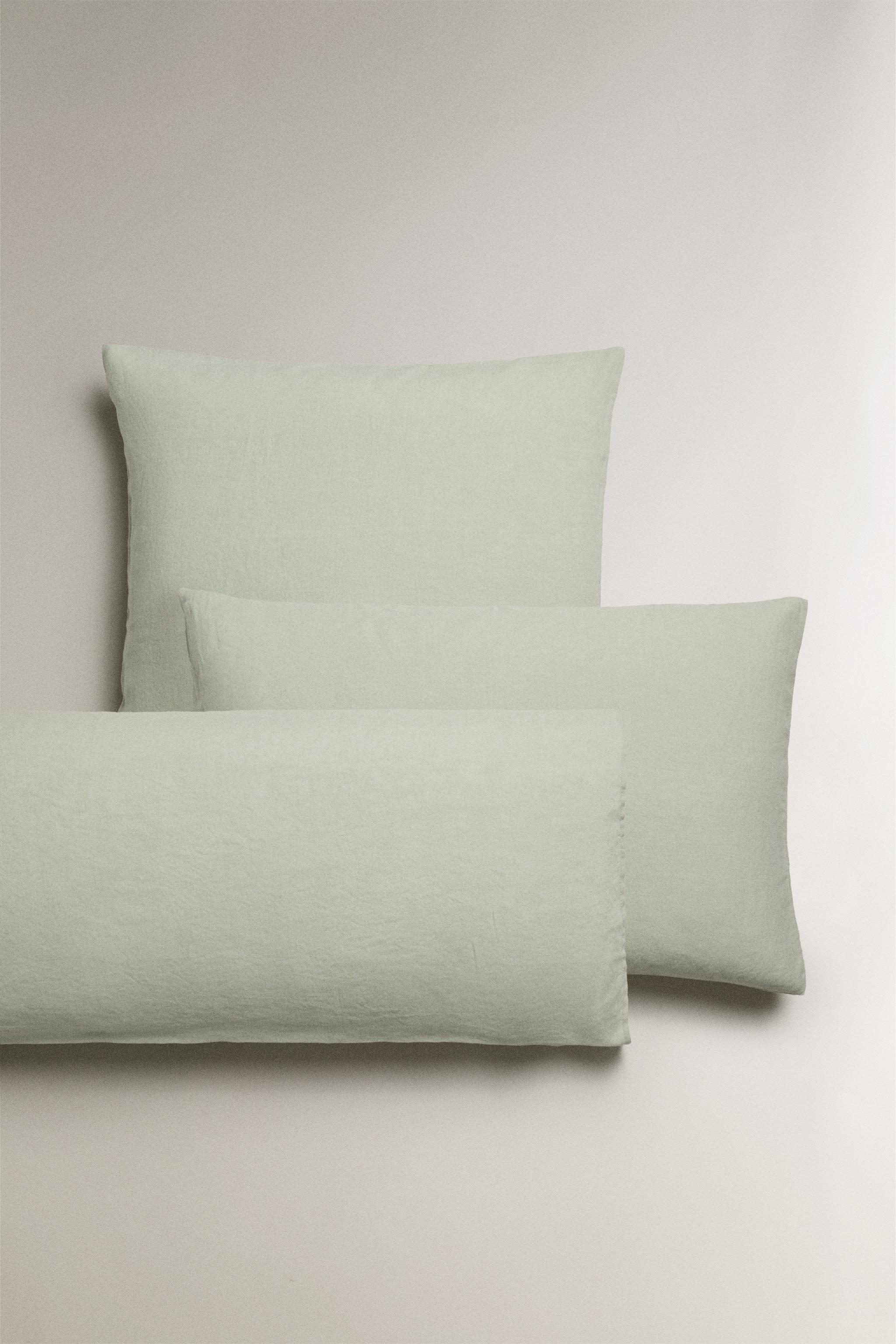 Zara linen green flat sheet and 2 pillowcases selling