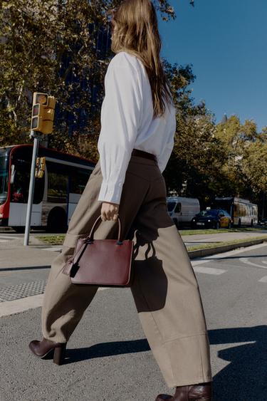 Zara MINI CITY BAG WITH DOUBLE HANDLE - Burgundy Red