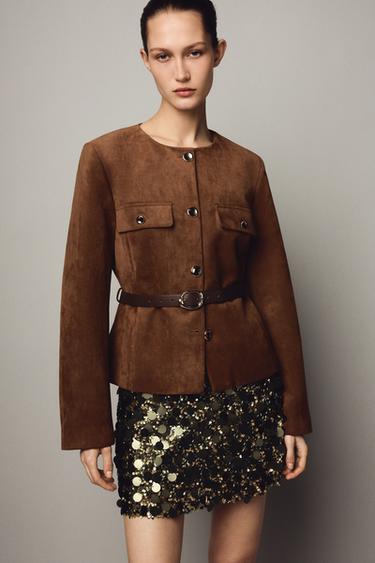 FALDA MINI LENTEJUELAS - Khaki de Zara