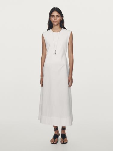Zara Long sleeveless contrast dress - Oyster-white