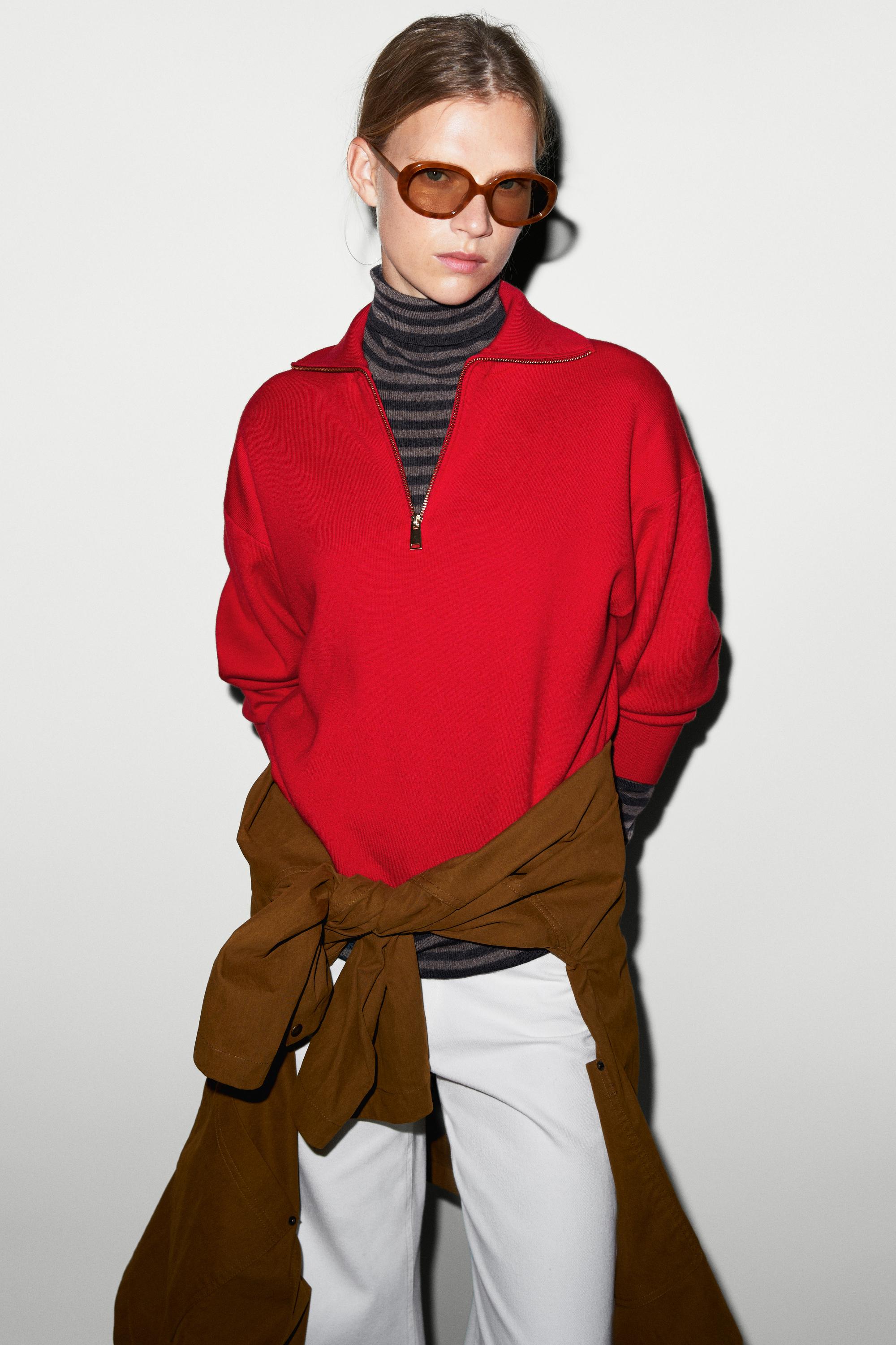 Cotton blend quarter-zip knit polo sweater — 599